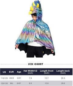 Dziecięca Peleryna Dinozaur Kaptur Kostium Halloween XS/S 110-120cm