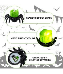 Komplet 12 sveč LED v obliki pajka za noč čarovnic Zelena