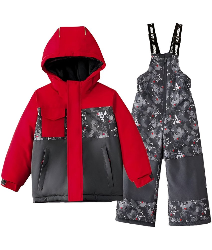 SMONTY Dziecięcy Dwuczęściowy Kombinezon Narciarski Czarno-Czerwony XS