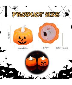Świece LED Halloween Dynia 12 sztuk 45 x 45 mm Pomarańczowe Bezpłomieniowe