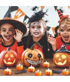 Świece LED Halloween Dynia 12 sztuk 45 x 45 mm Pomarańczowe Bezpłomieniowe