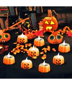 Świece LED Halloween Dynia 12 sztuk 45 x 45 mm Pomarańczowe Bezpłomieniowe