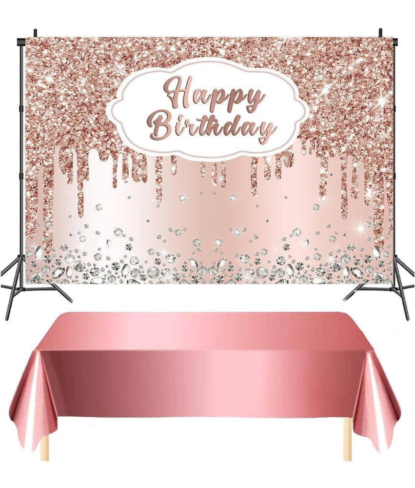 Komplet prtov za rojstni dan Rose Gold 137x187cm in fotografsko ozadje 150x90cm