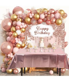Komplet prtov za rojstni dan Rose Gold 137x187cm in fotografsko ozadje 150x90cm