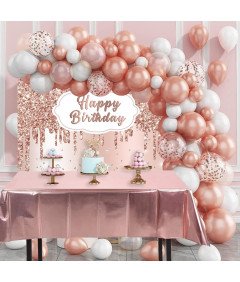 Komplet prtov za rojstni dan Rose Gold 137x187cm in fotografsko ozadje 150x90cm