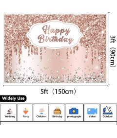 Komplet prtov za rojstni dan Rose Gold 137x187cm in fotografsko ozadje 150x90cm