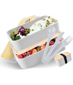 Pojemnik na Jedzenie Bento Box 1200 ml z Zestawem Sztućców Szary