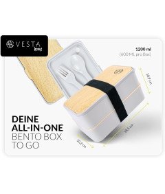 Pojemnik na Jedzenie Bento Box 1200 ml z Zestawem Sztućców Szary