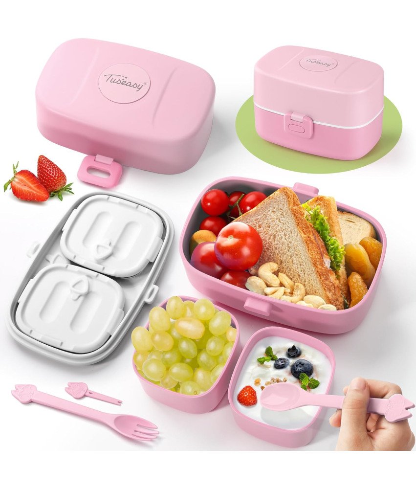 Pojemnik na Jedzenie dla Dzieci Przegrody i Sztućce 860ml Różowy
