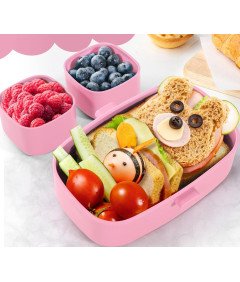 Pojemnik na Jedzenie dla Dzieci Przegrody i Sztućce 860ml Różowy