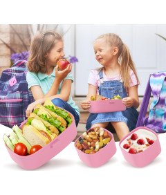 Pojemnik na Jedzenie dla Dzieci Przegrody i Sztućce 860ml Różowy