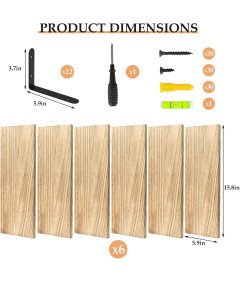 Zestaw Drewnianych Półek Ściennych 6 sztuk 40 x 15 cm