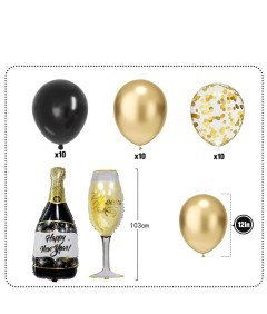 Zestaw Balonów na Nowy Rok XXL 72 szt Dekoracji Złote