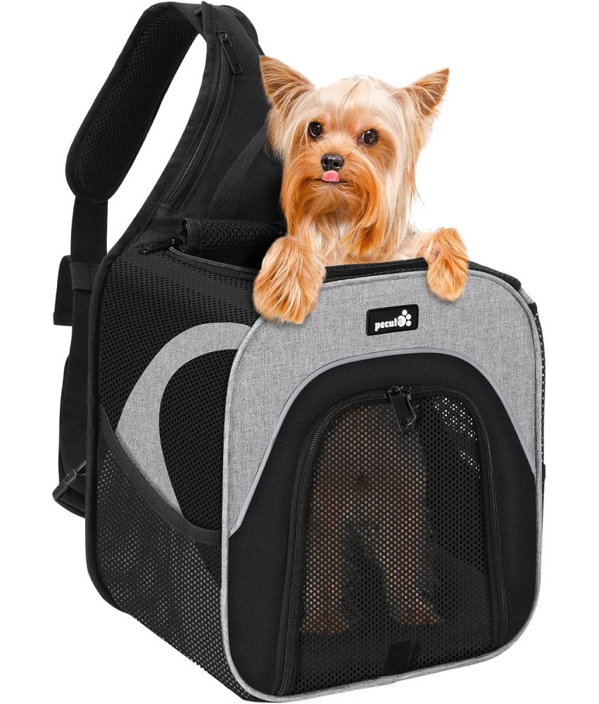 Pecute Przenośny Plecak do Transportu Zwierząt Siatkowany Szary