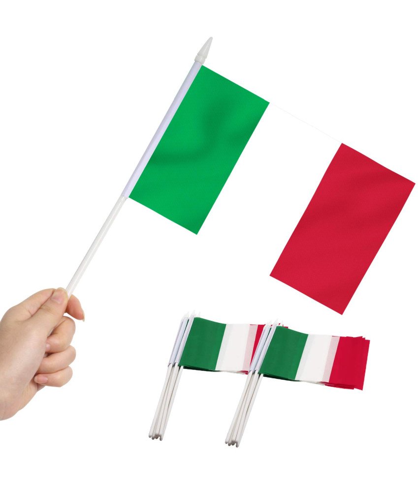 Komplet italijanskih zastav Ročna zastava 13 x 20 cm 12 kosov s 30,5 cm puščico