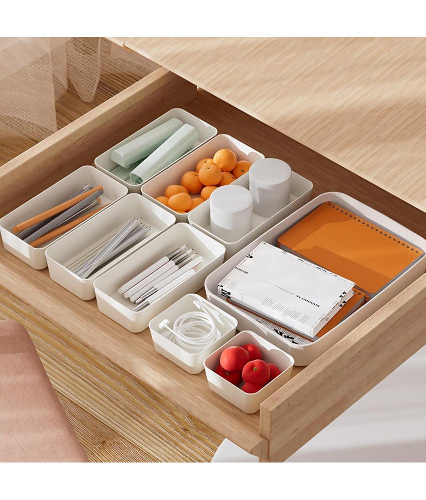 Mecmbj Komplet za organiziranje predalov 9 kosov različnih velikosti Bela