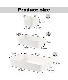 Mecmbj Komplet za organiziranje predalov 9 kosov različnih velikosti Bela