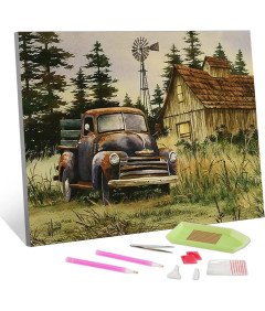 5D Malowanie diamentowe DIY, 12 x 16 cali Brązowa ciężarówka akryl