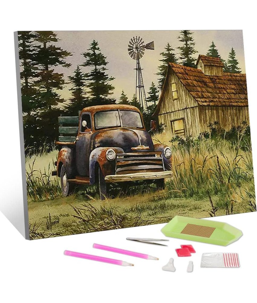5D Malowanie diamentowe DIY, 12 x 16 cali Brązowa ciężarówka akryl