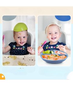 NesriToy Silikonski otroški krožniki s priseskom in pokrovom 2 kosa