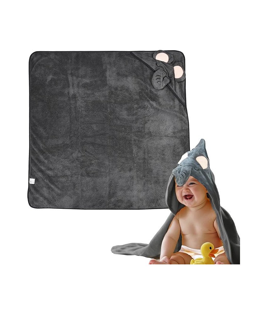 Ręcznik Kąpielowy z Kapturem dla Niemowląt Motyw Słonia Szary 90cm