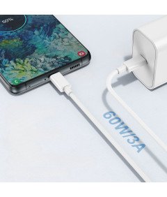 Kabel za hitro polnjenje USB tipa C z USB C 60W 1,8 m bele barve
