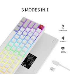 MECHANIČNA IGRA BELA KLAVITURA TIPKOVNICA NEWMEN GM610 RGB 60% BLUETOOTH USB
