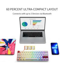 MECHANIČNA IGRA BELA KLAVITURA TIPKOVNICA NEWMEN GM610 RGB 60% BLUETOOTH USB