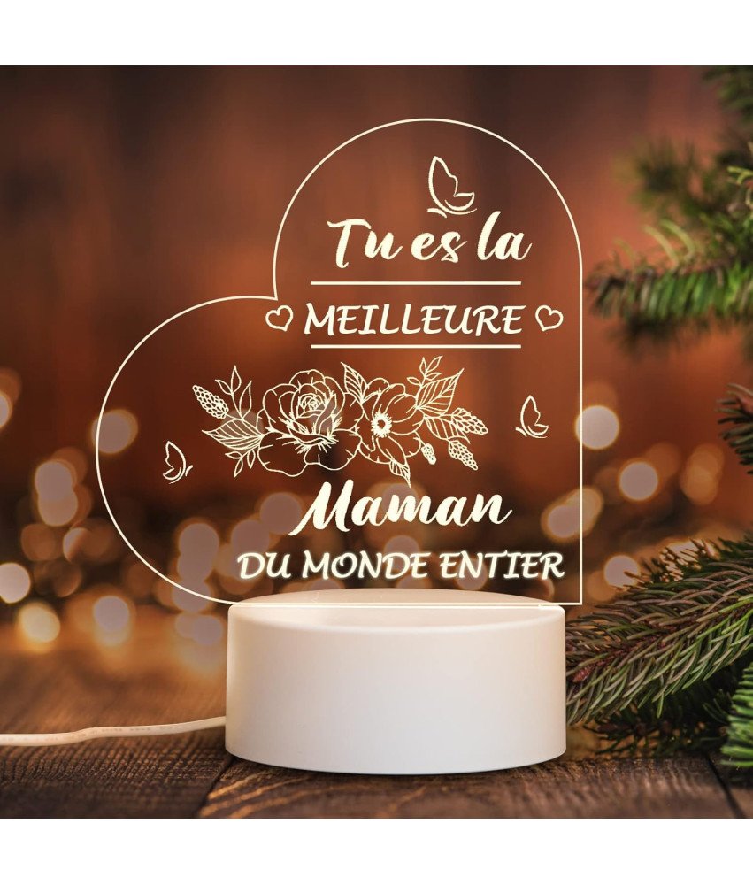 Nočna luč LED v obliki srca Darilo za mamo Napis v francoščini