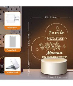 Nočna luč LED v obliki srca Darilo za mamo Napis v francoščini