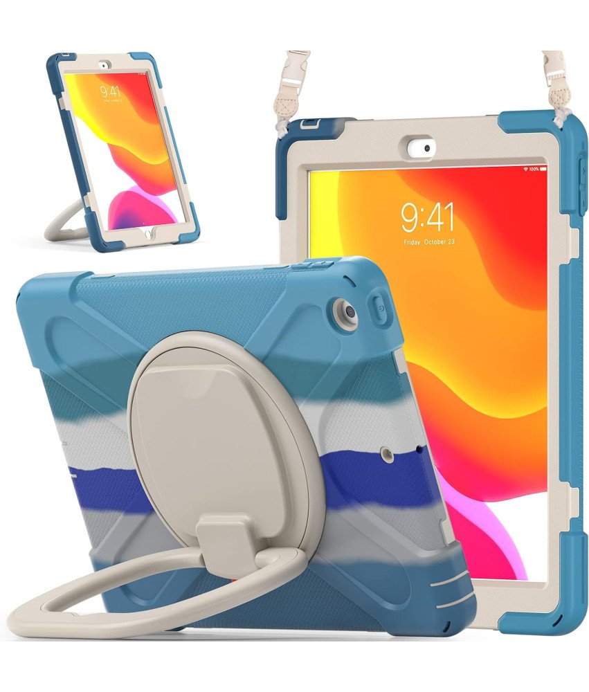 Etui do iPad 9/8/7 10.2" z Podstawką i Paskiem na Ramię Niebieskie