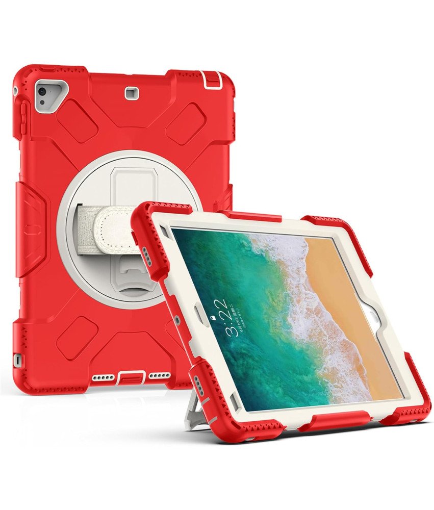 Ohišje za iPad 9/8/7 10,2" oklepljeno z vrtljivim stojalom rdeče barve