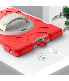 Ohišje za iPad 9/8/7 10,2" oklepljeno z vrtljivim stojalom rdeče barve