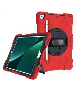 Ohišje za iPad 9/8/7 10,2" oklepljeno z vrtljivim stojalom rdeče barve