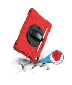 Ohišje za iPad 9/8/7 10,2" oklepljeno z vrtljivim stojalom rdeče barve