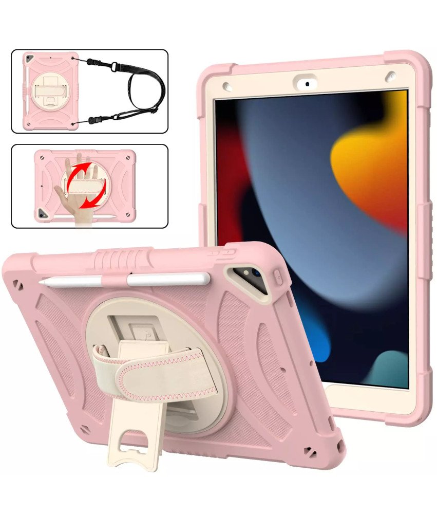 Etui do iPad 9/8/7 10.2" z Podstawką i Paskiem na Ramię Różowe