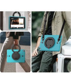 Ohišje za iPad 9/8/7 10,2" s stojalom in naramnico Turquoise