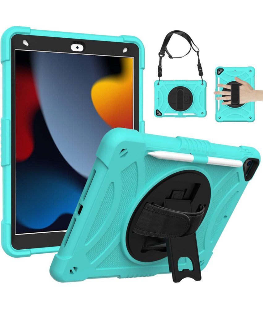 Etui do iPad 9/8/7 10.2" z Podstawką i Paskiem na Ramię Miętowe