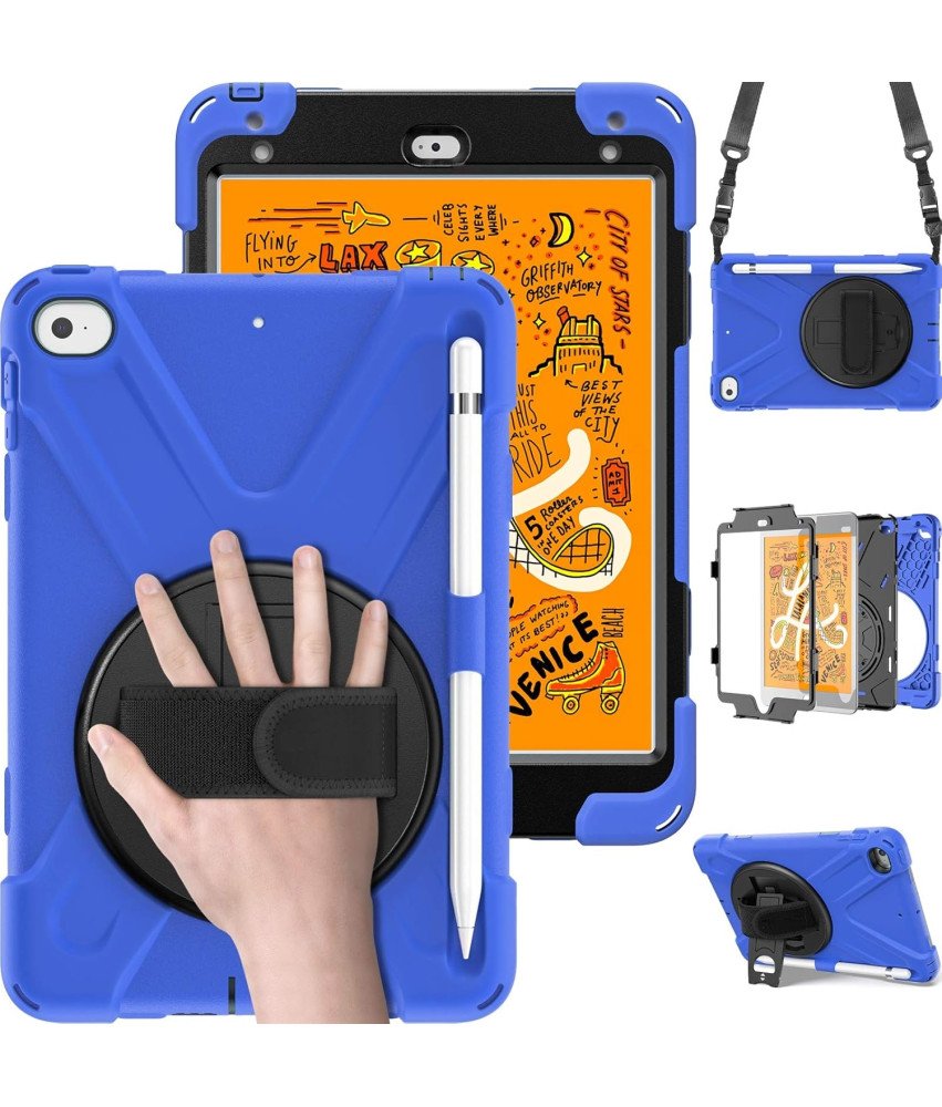 Etui do iPad Mini 4/5 z Podstawką i Paskiem na Ramię Niebieskie