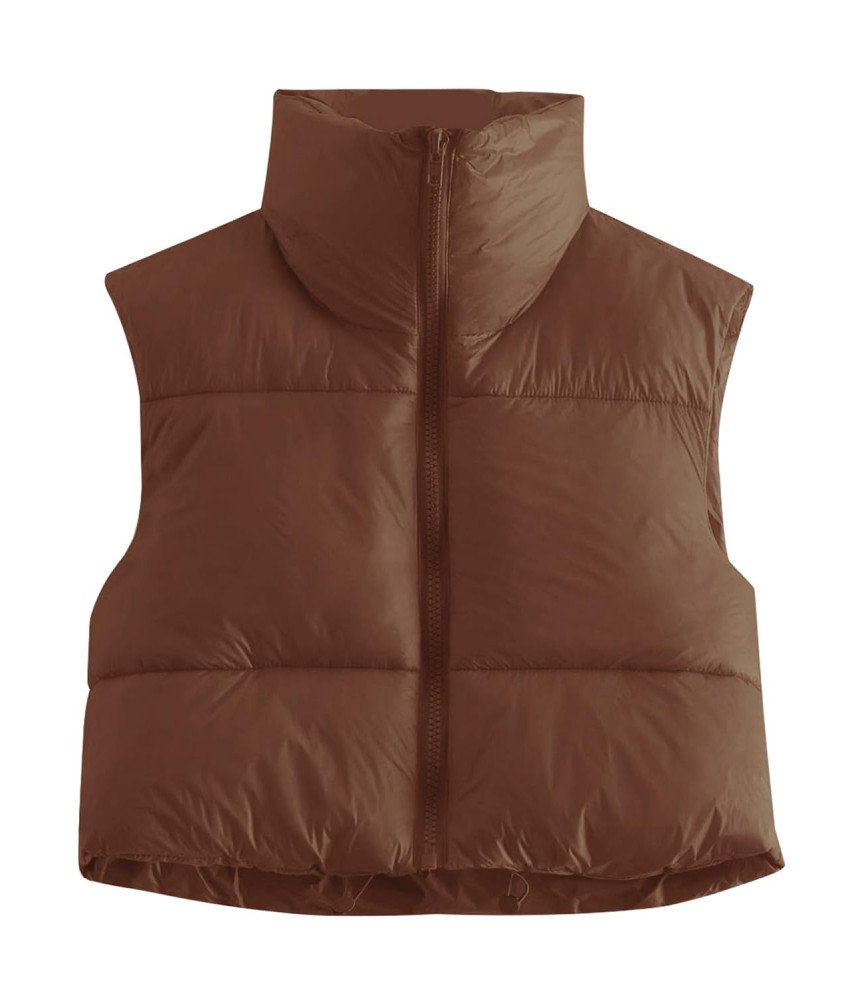 MAVIS LAVEN Ženski zimski telovnik z ovratnikom, rjav, velikost XXL