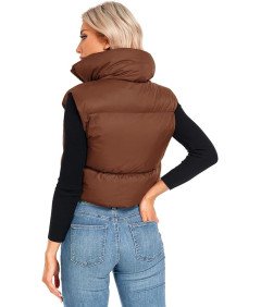 MAVIS LAVEN Ženski zimski telovnik z ovratnikom, rjav, velikost XXL