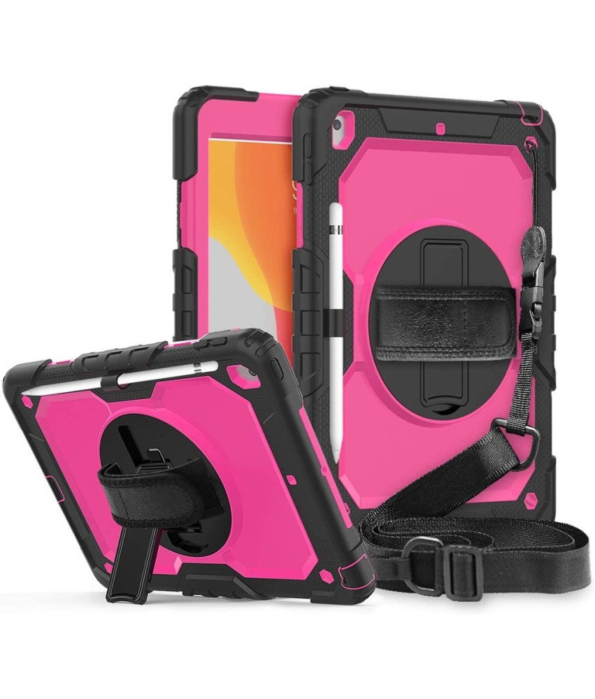 Ohišje za iPad 9/8/7 10,2" s stojalom in naramnico roza