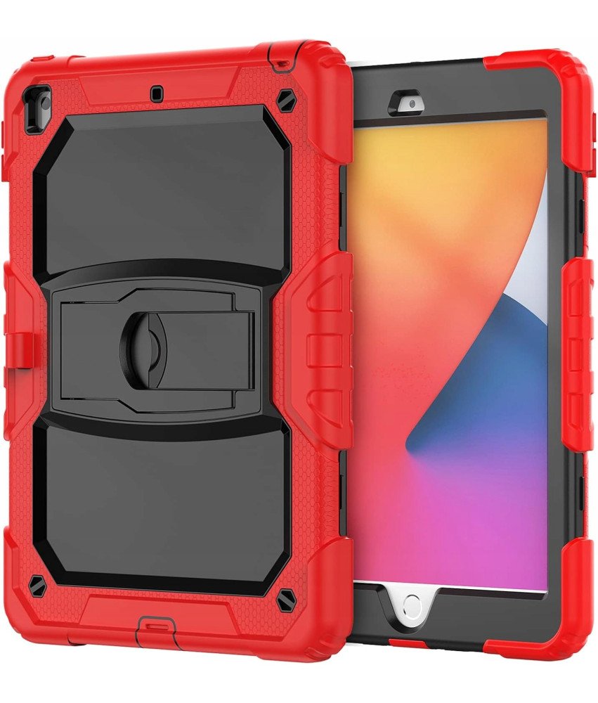 Ohišje za iPad 7/8/9 10,2" s stojalom in naramnim pasom Rdeča