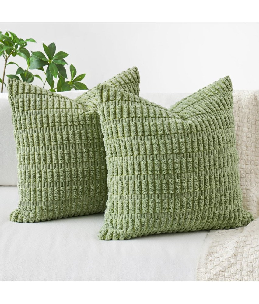 MIULEE, Komplet 2 zelenih prevlek za blazino, manšestr, 45x45 cm