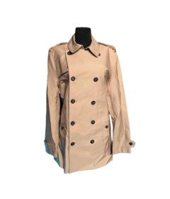 TRENCHCOAT Damski Płaszcz na Guziki z Paskiem Stylowy Beżowy L