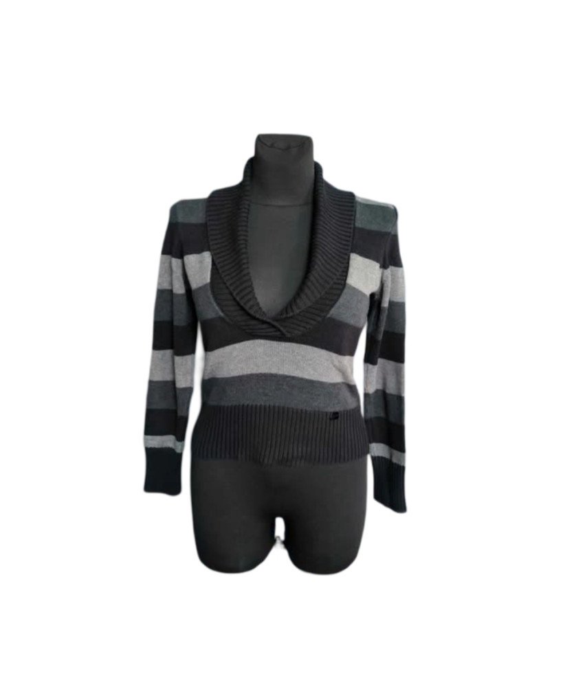 Street One Damski Ciepły Sweter z Golfem w Paski Szary Rozmiar 36