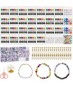 Zestaw Do Robienia Biżuterii Bransoletek Koraliki z Literami DIY 3440 szt