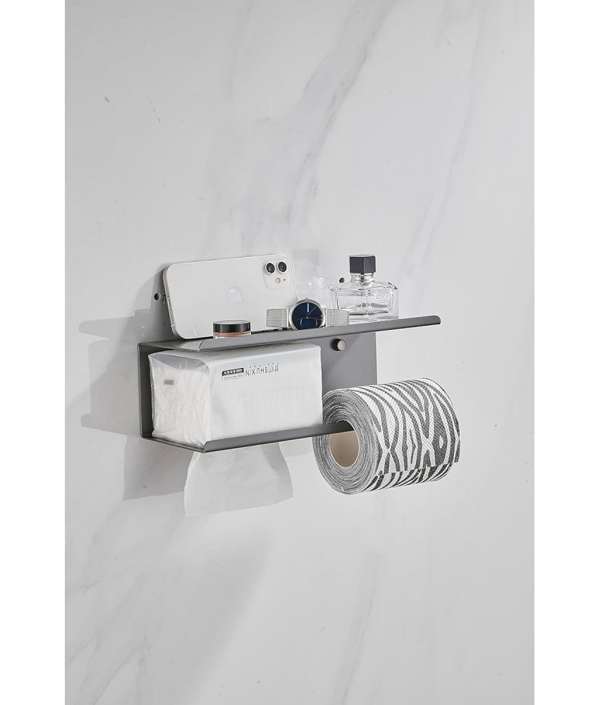 Kelelife Uchwyt na Papier Toaletowy Bez Wiercenia z Półką 30 cm Czarny