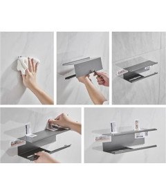 Kelelife Uchwyt na Papier Toaletowy Bez Wiercenia z Półką 30 cm Czarny