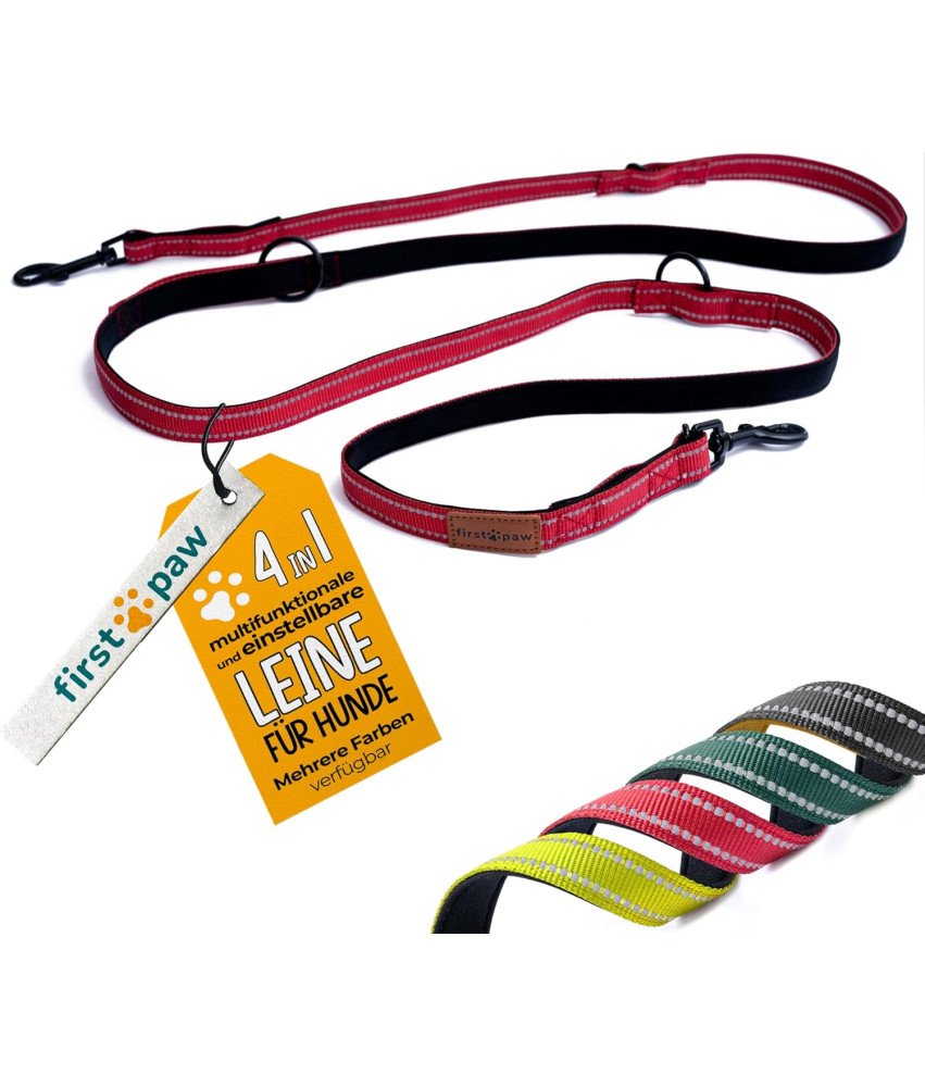 FIRSTPAW Nastavljiv oblazinjen odsevni povodec za pse 2m rdeč